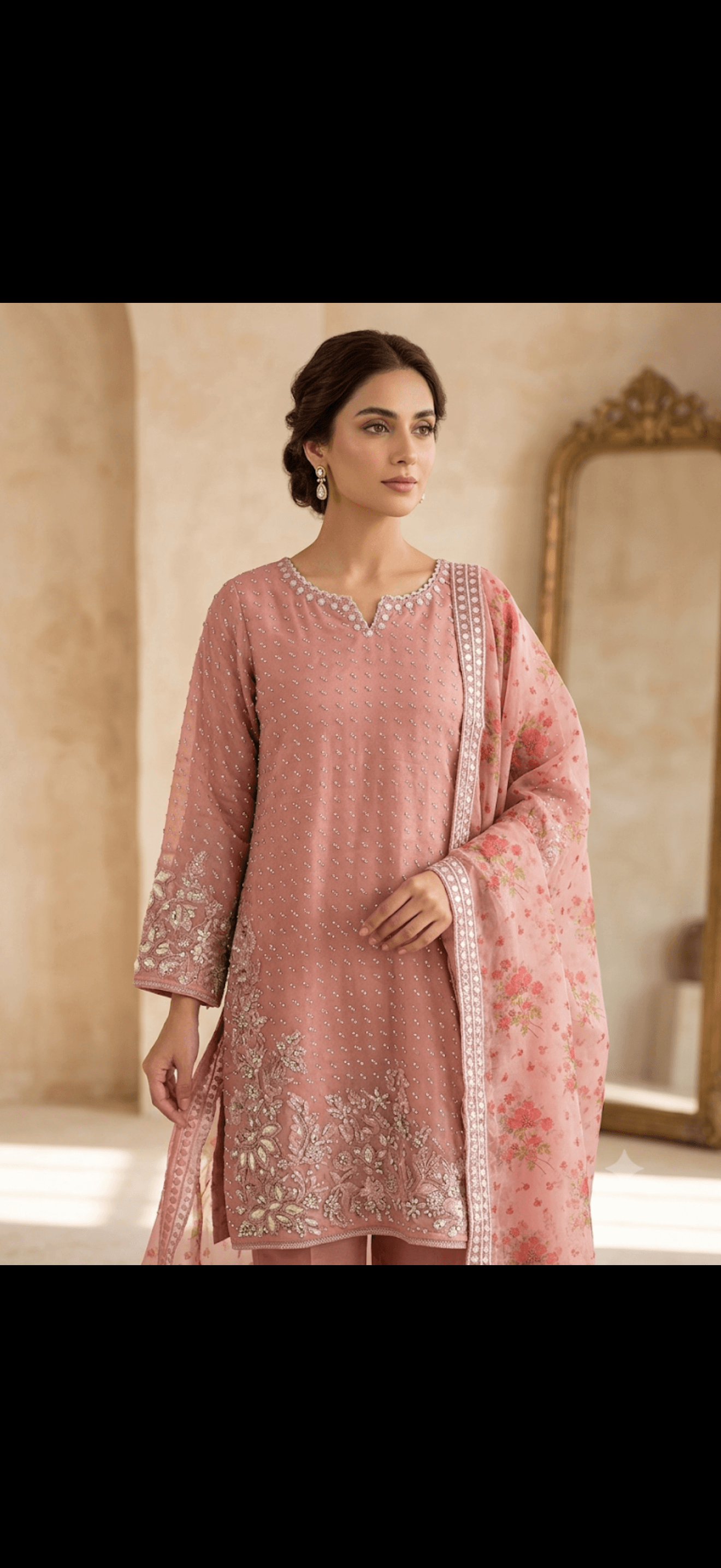 Elegant Embroidered Dusty Rose Kurta Set