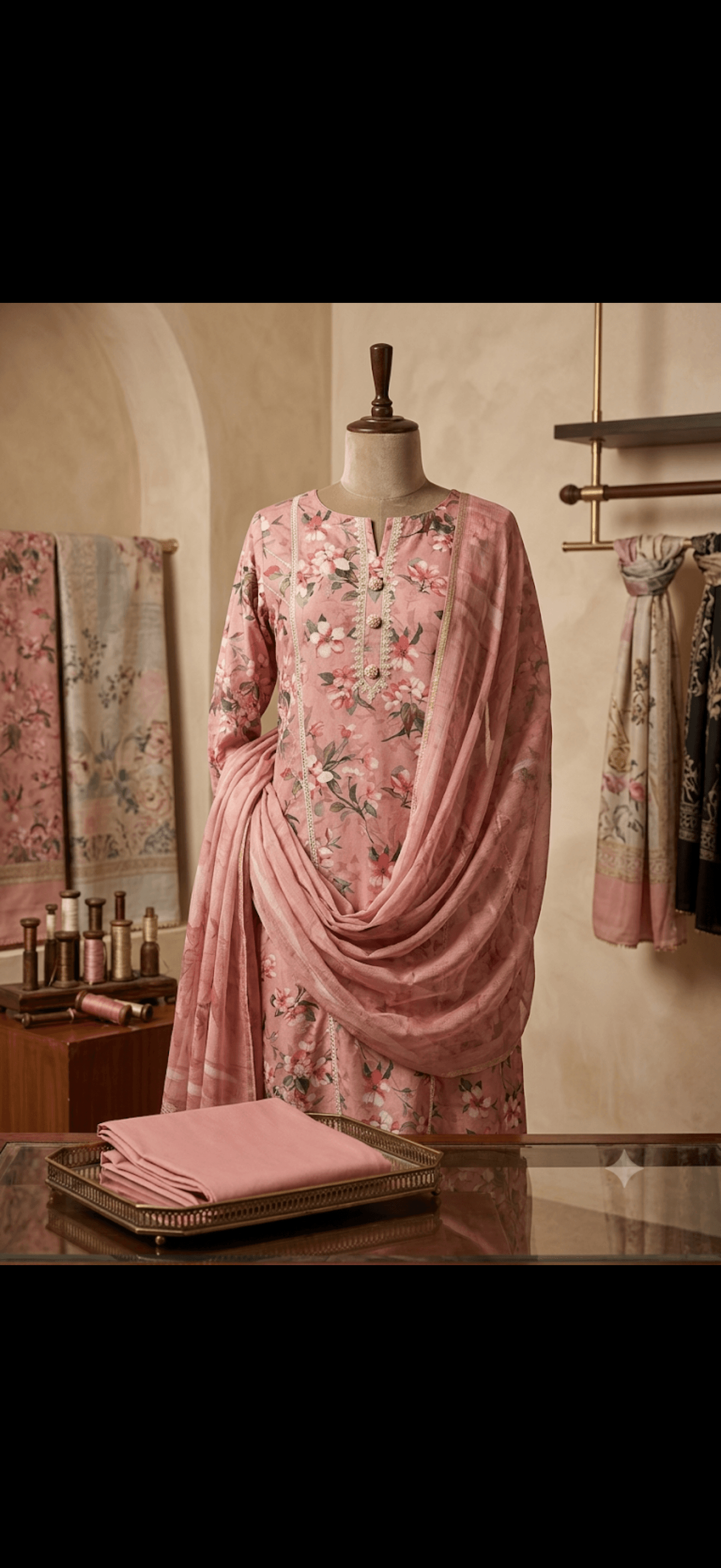 Dusty Rose Floral Printed Lawn Ensemble