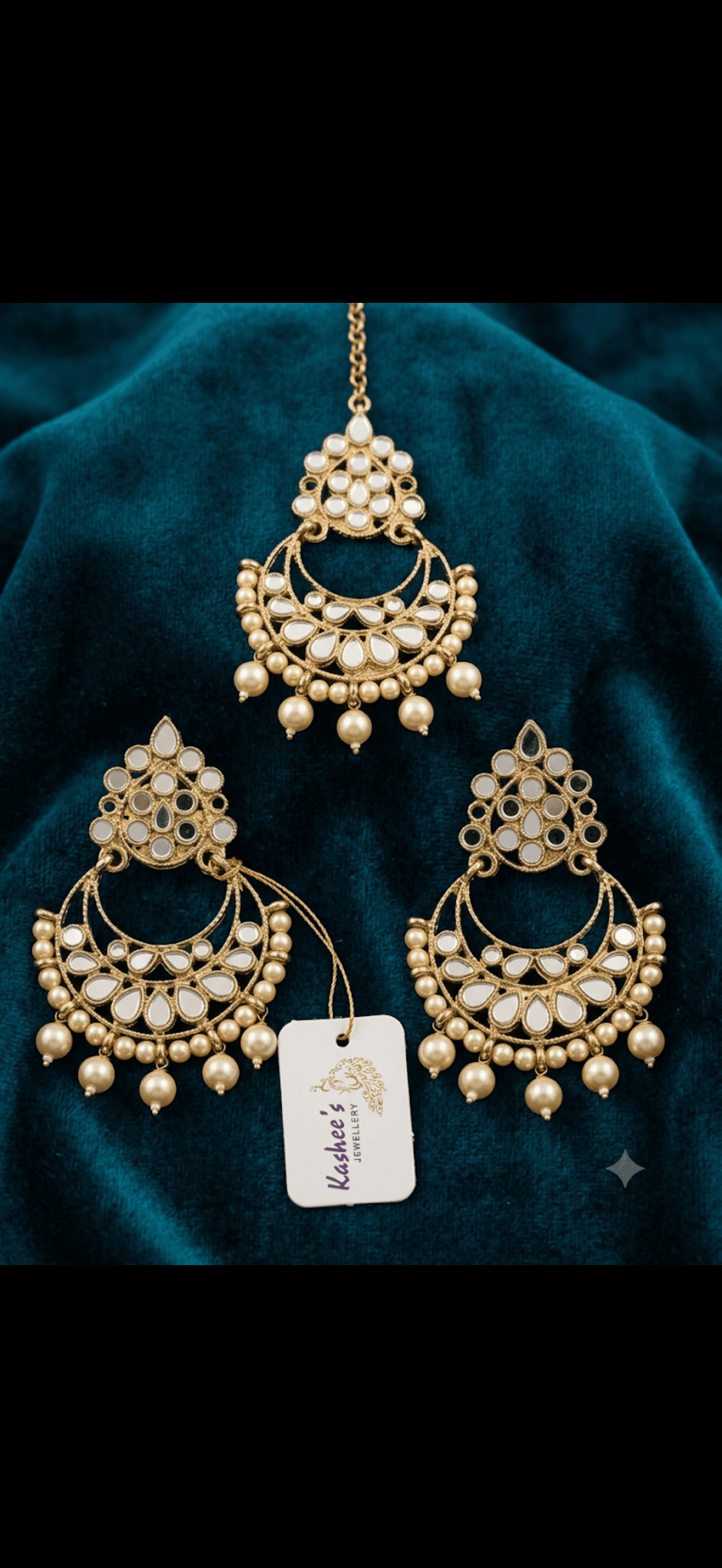 Mint Green Mirror Work Chandbali Drop Earrings 2