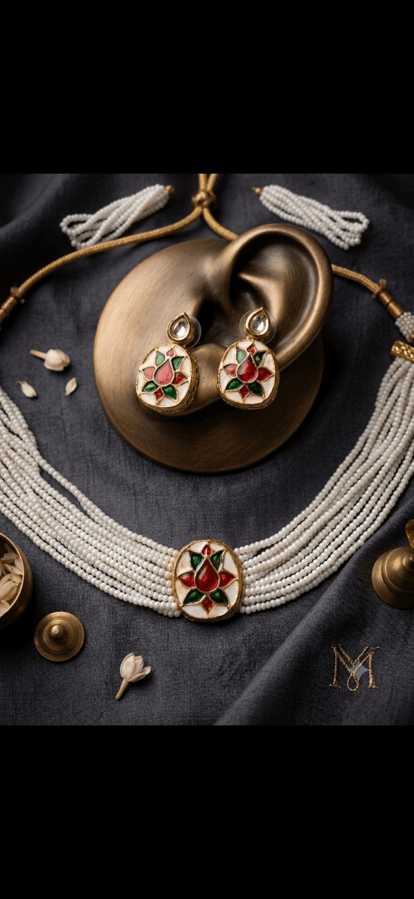 Kundan Pearl Choker Necklace & Earring Set 2