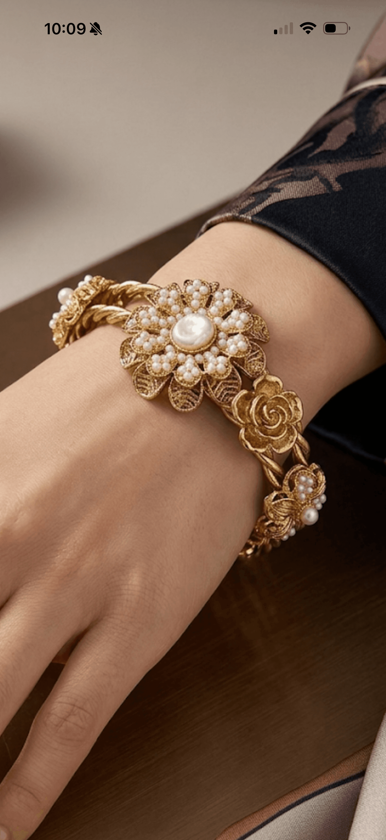 Golden Floral Pearl Open Cuff Bracelet 2
