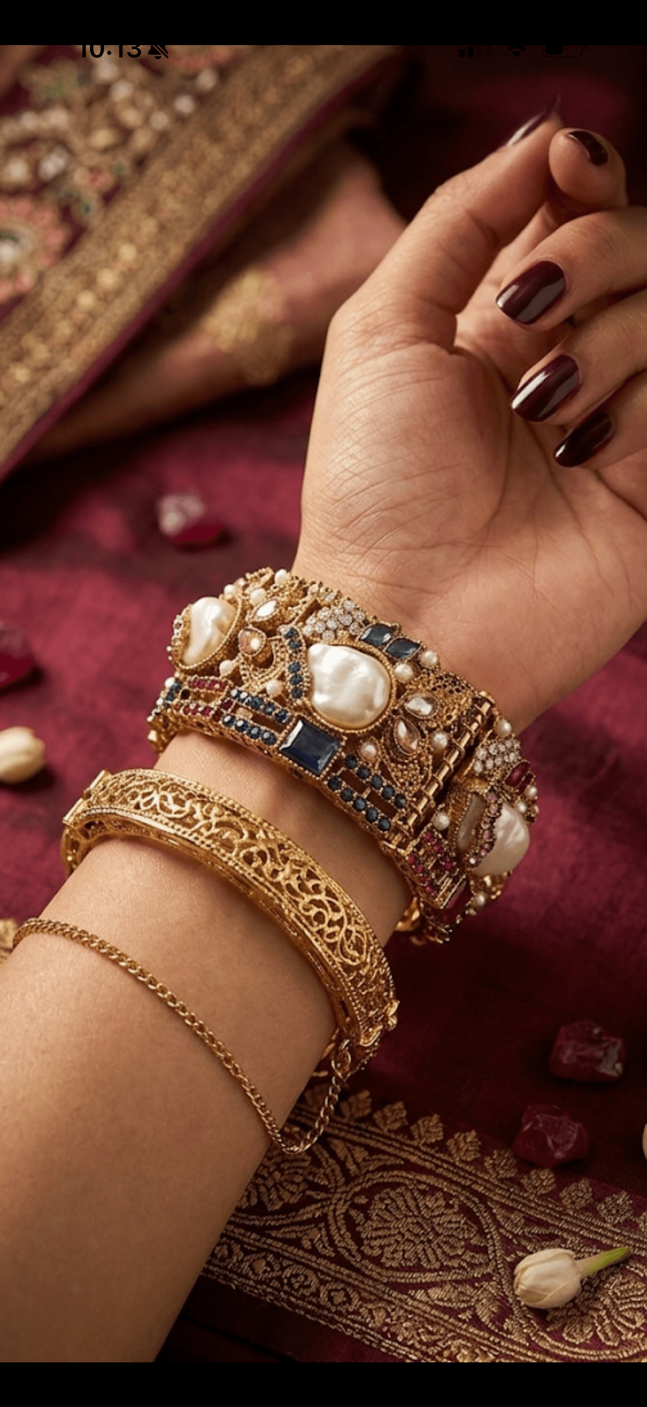 Opulent Gold Pearl & Ruby Statement Cuff 2