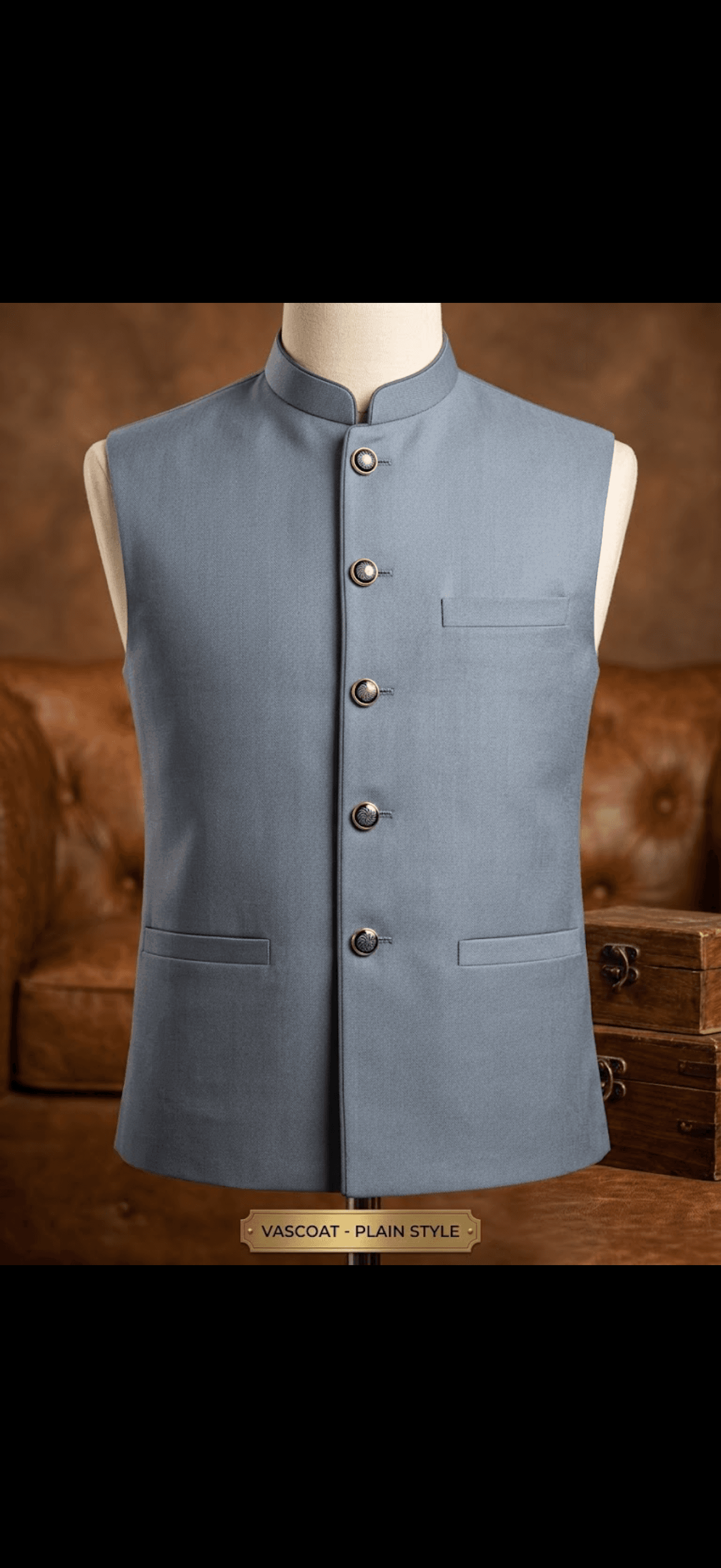 Elegant Grey Band Collar Waistcoat 4