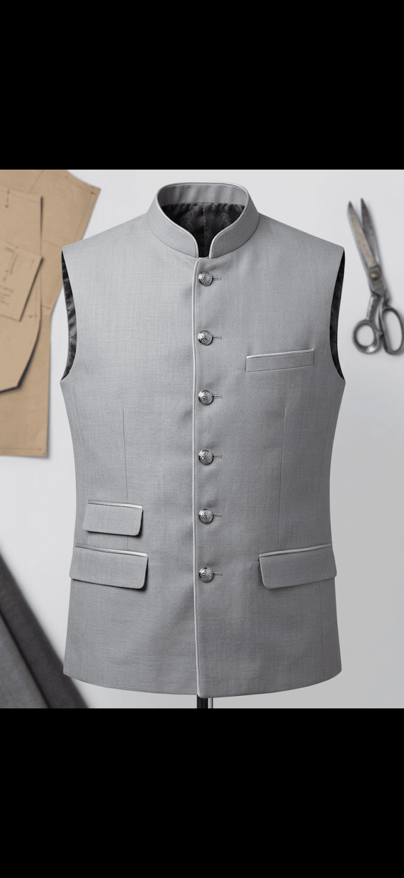Elegant Grey Band Collar Waistcoat 8