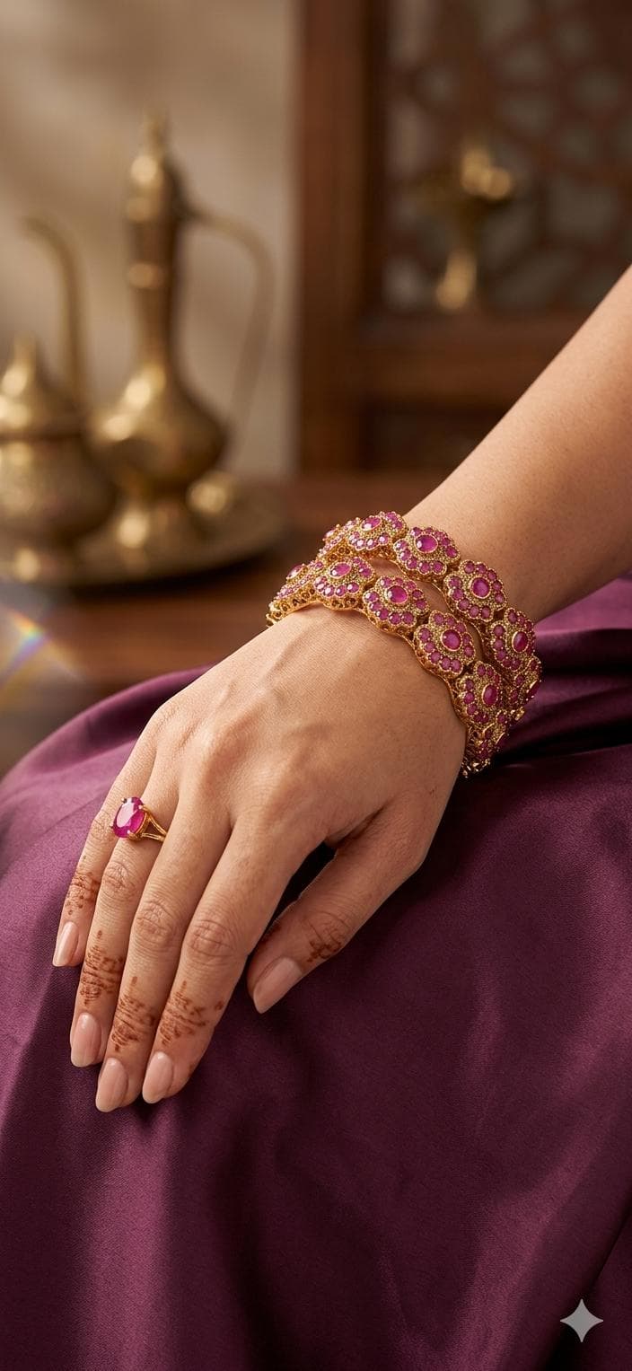 Ruby Bloom Gold Bangles & Ring Set