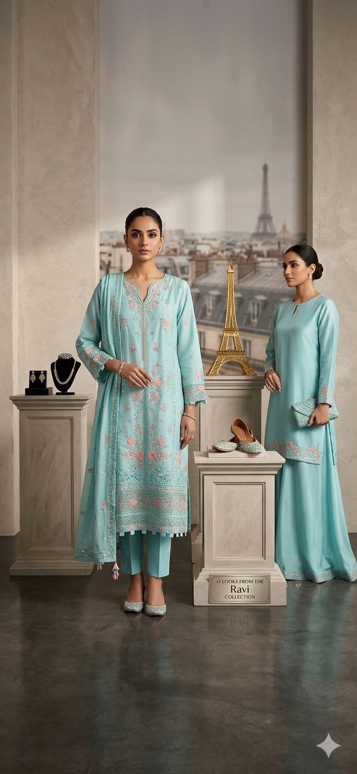 Elegant Turquoise Floral Ensemble