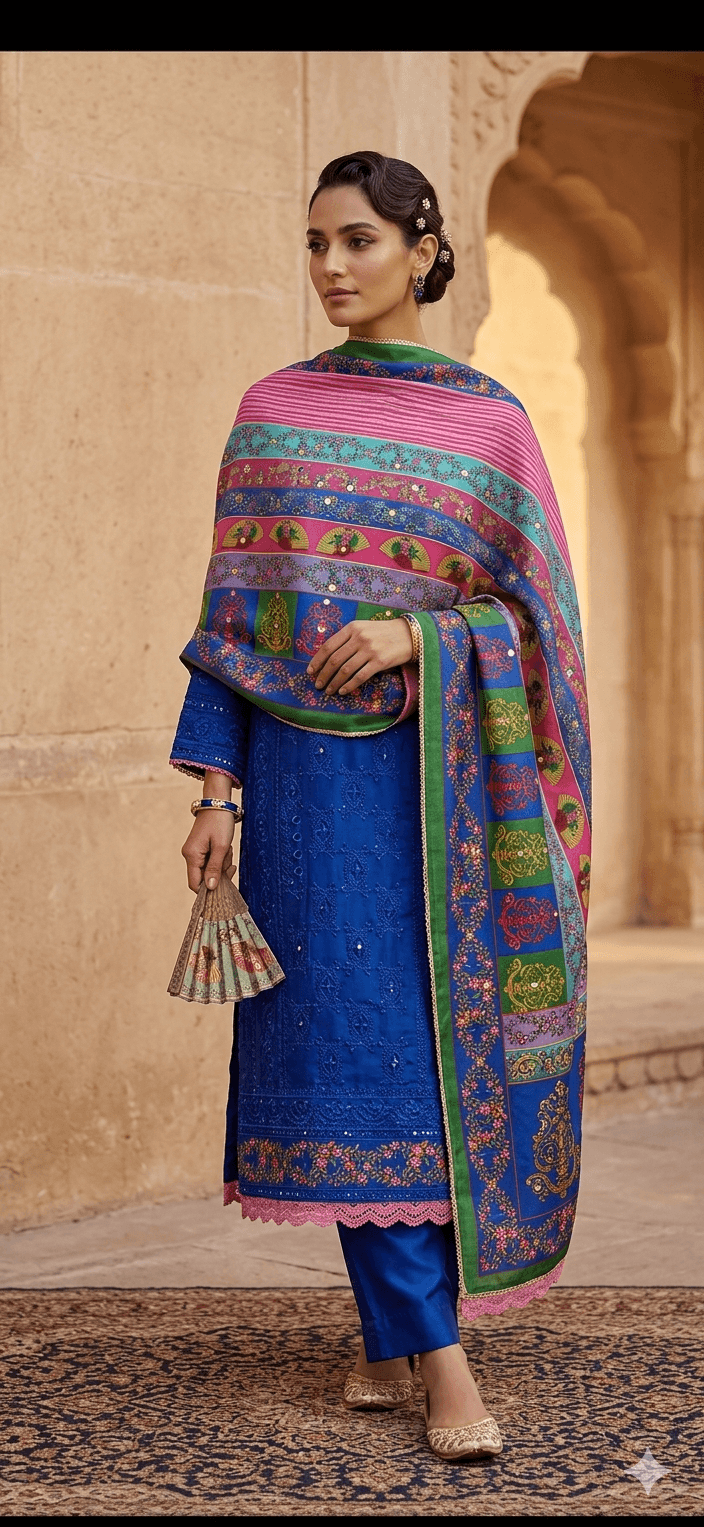Royal Blue Embroidered Anarkali Suit