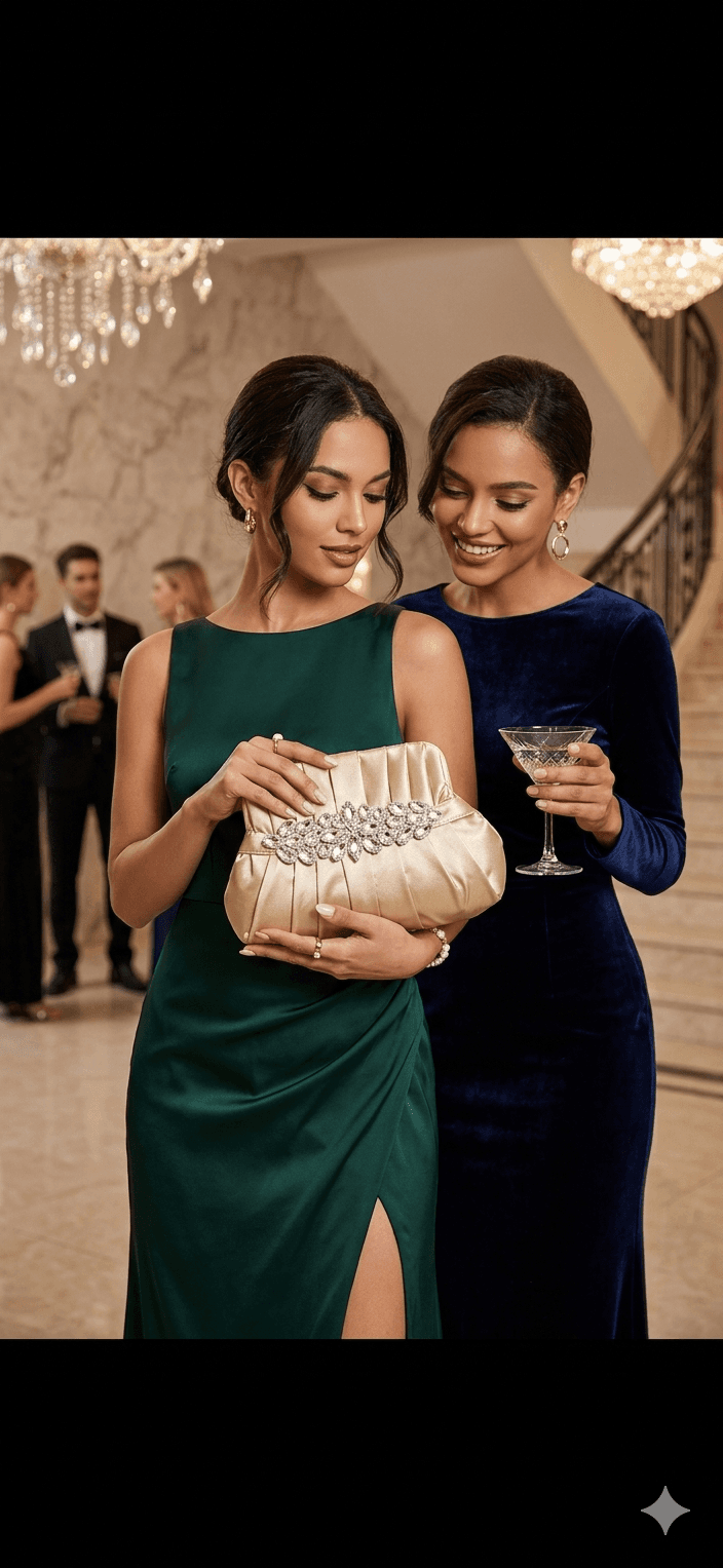 Champagne Satin Pleated Evening Clutch Bag