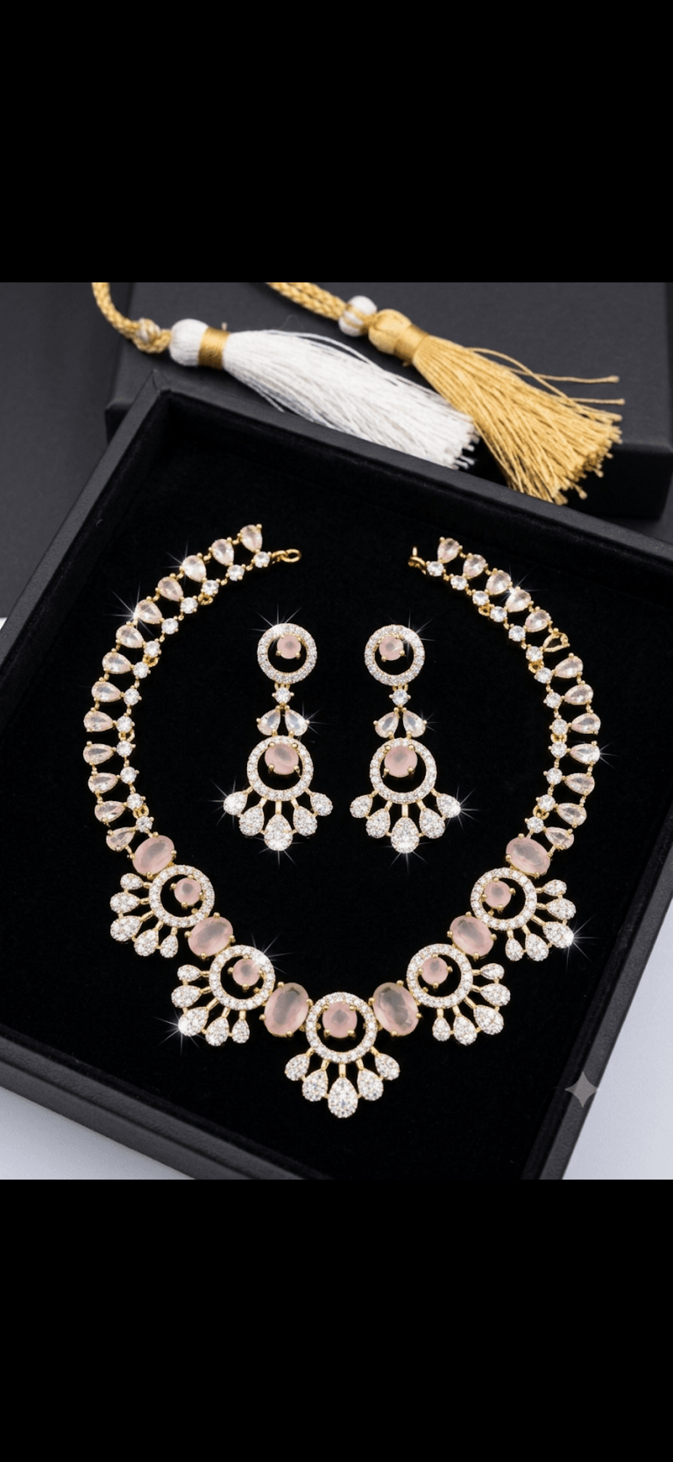 Sparkling Rose Gold Cubic Zirconia Necklace Set