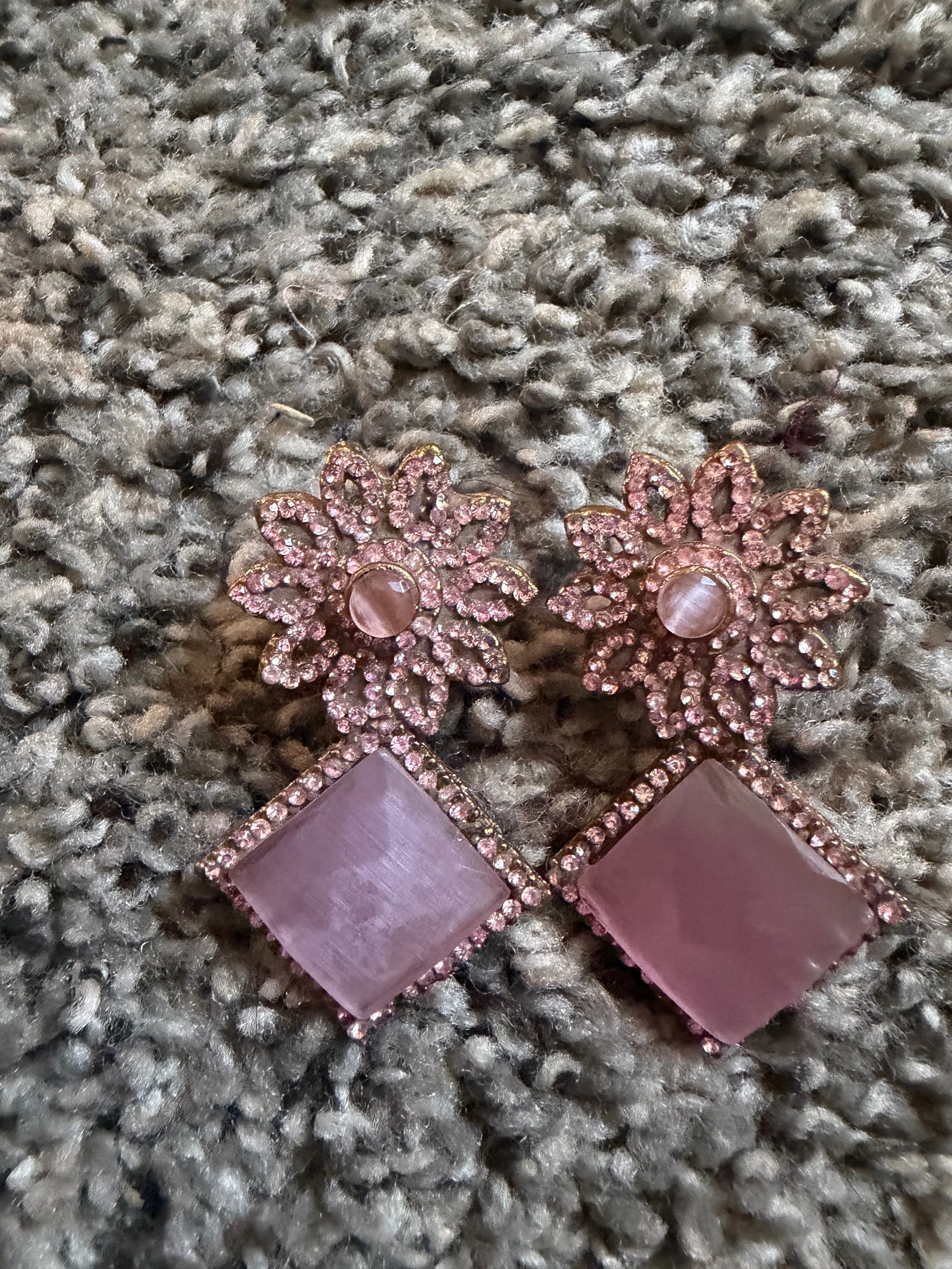 Sparkling Floral Drop Earrings with Gemstone Accents