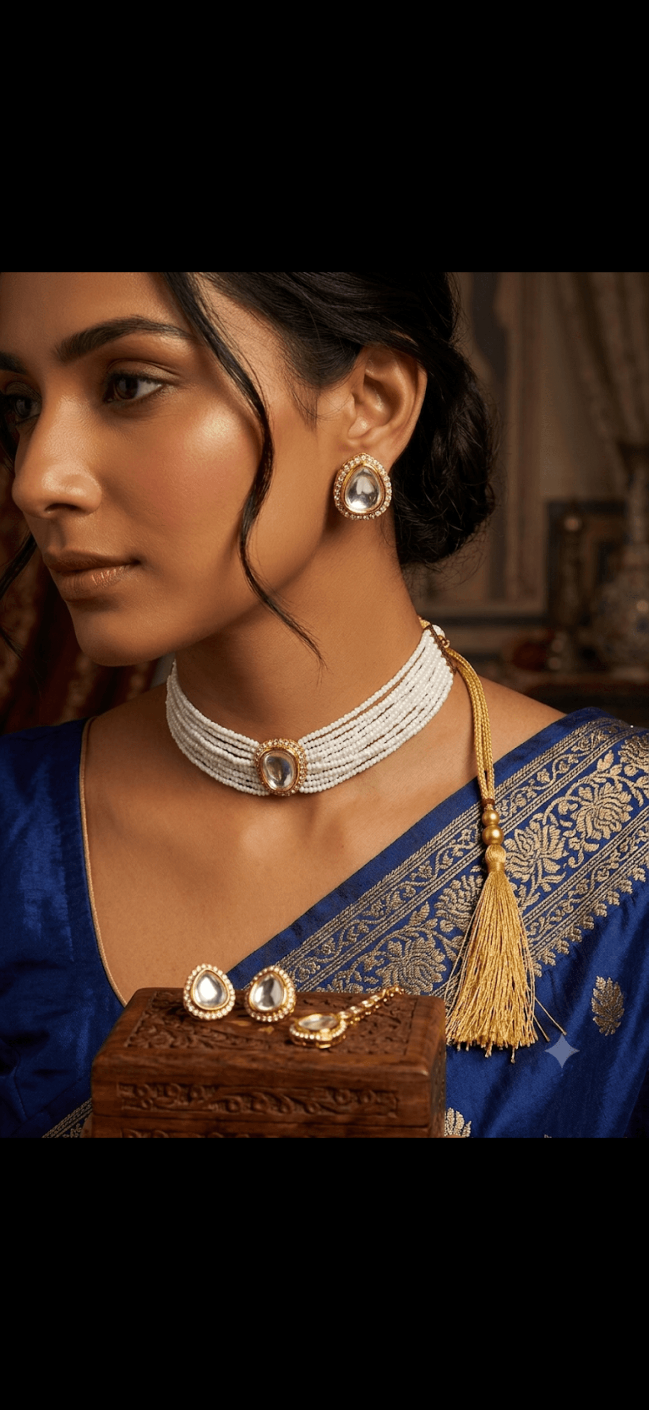 Kundan Pearl Choker Necklace & Earring Set