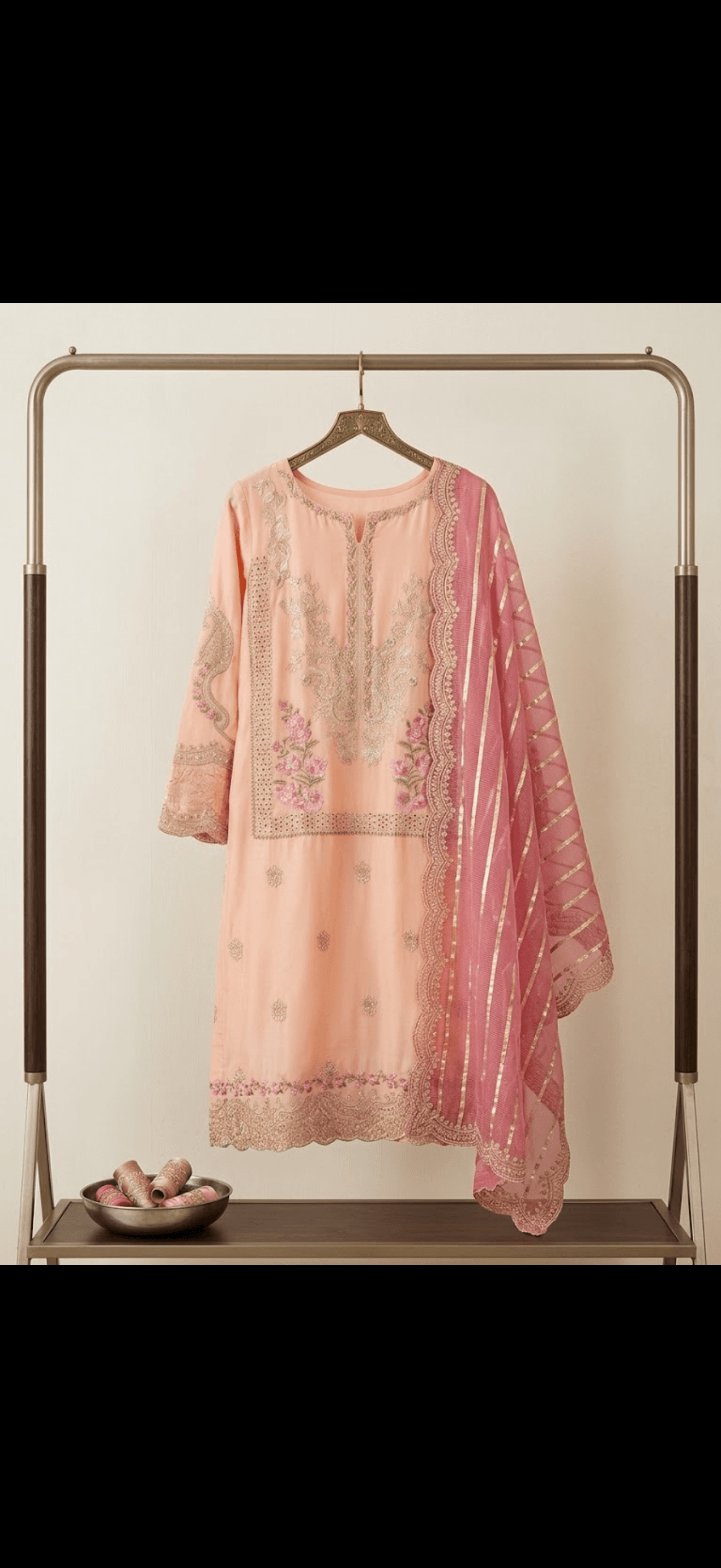Peach Blossom Embroidered Kurta Set with Dupatta